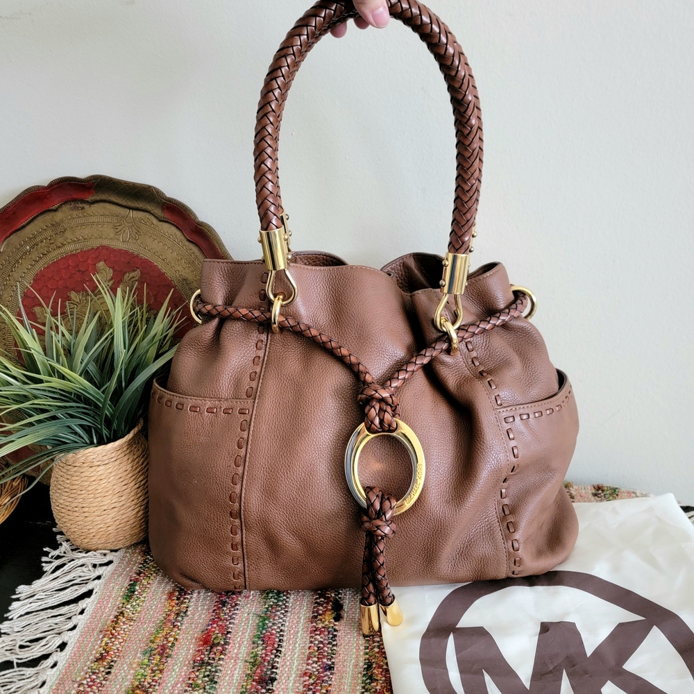 Michael Kors Brown Leather Tote Bag RARE boho Chic Style